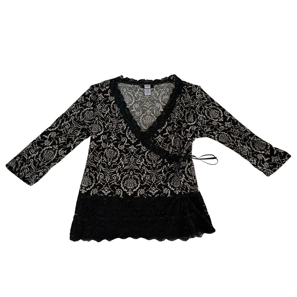 Y2K 2000s Black Beaded Lace Trime Baby Doll Top Sz M Whimsygoth Fairy Grunge